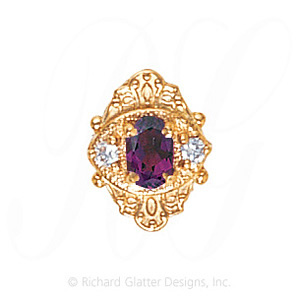 GS467 AMY/D - 14 Karat Gold Slide with Amethyst center and Diamond accents 